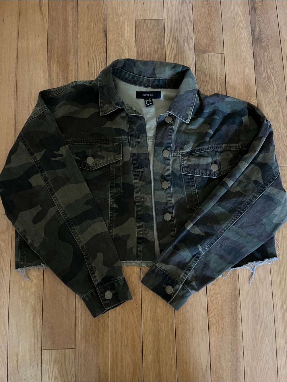 Forever 21 Green Camo Cropped Jacket